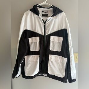 G-Net Hooded Windbreaker Men’s Size XL Black White Pockets Outdoor Casual